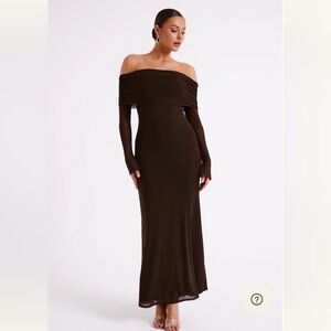 Meshki Off-Shoulder Brown Maxi Dress